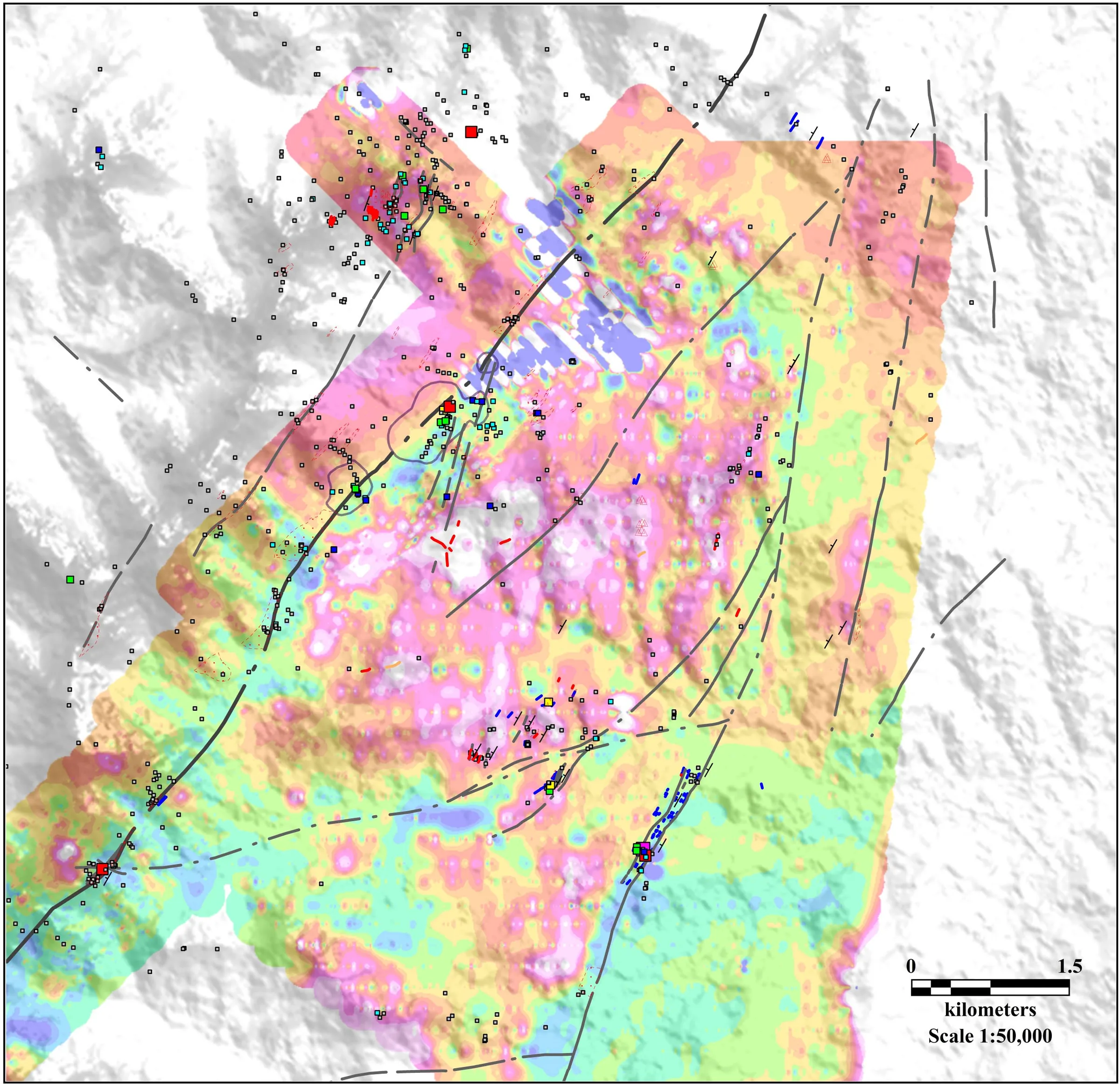 Magnetic survey map over the Gatsuurt deposit area