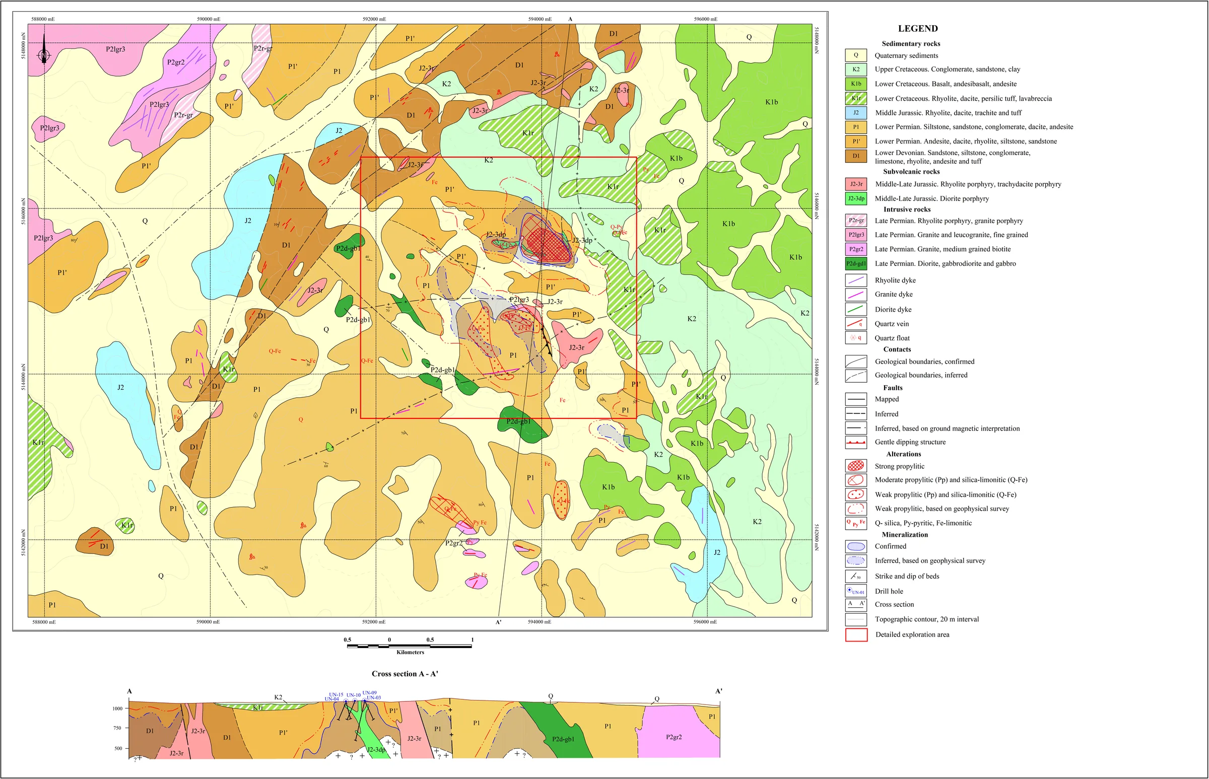 Geological map of the Uul Bayan area with legend